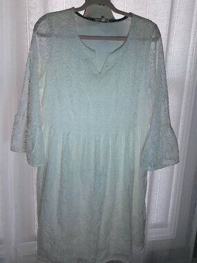 KATE & SAM NWT 3/4 Sleeve V-Neck White w/ Eyelet Throughout Lined Mini Dress M